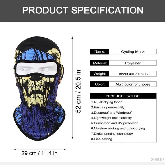 Tactical Skull Ghost Printed Full Face Mask Balaclava Halloween Ski Motorcycle - Picture 6 of 6